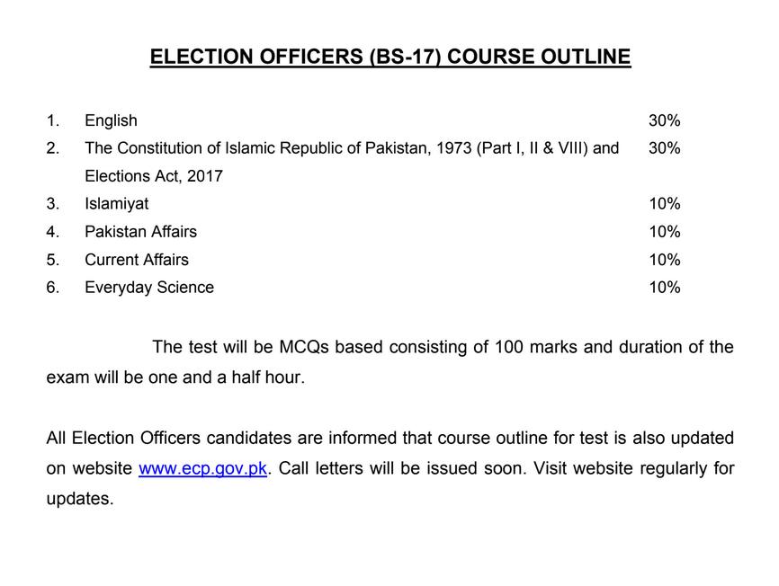ELECTION OFFICERS (BS-17) COURSE OUTLINE