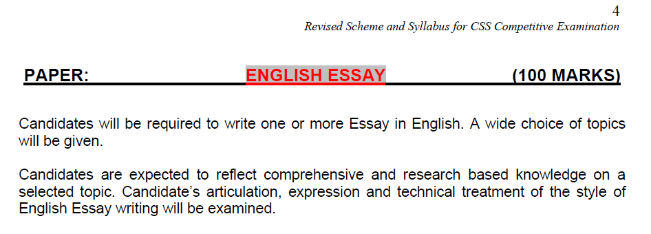 English Essay CSS Syllabus & Analysis 2022