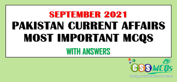 September 2021 Current Affairs of Pakistan mcqs with answers pdf download