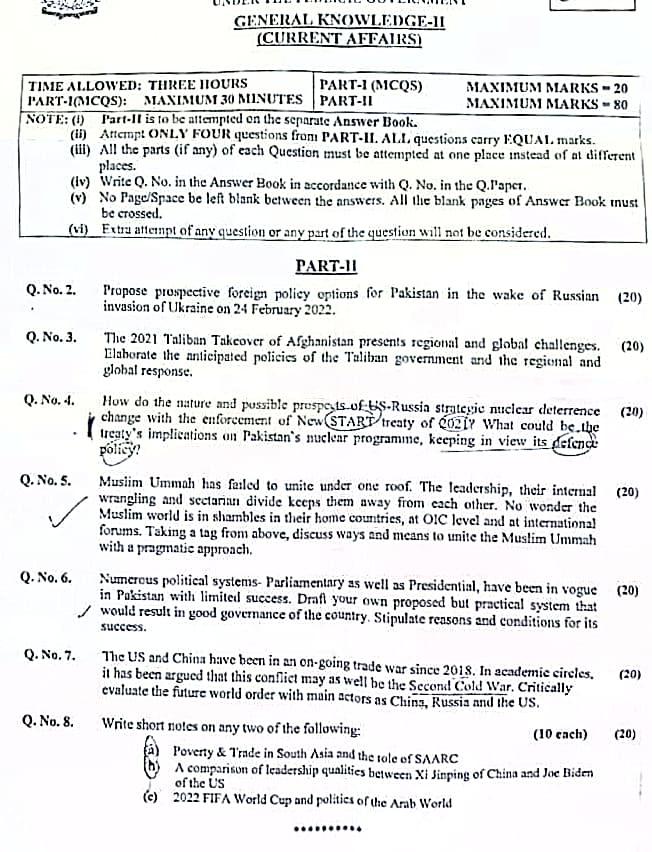 CSS Current Affairs Paper 2022 by FPSC year 2022
